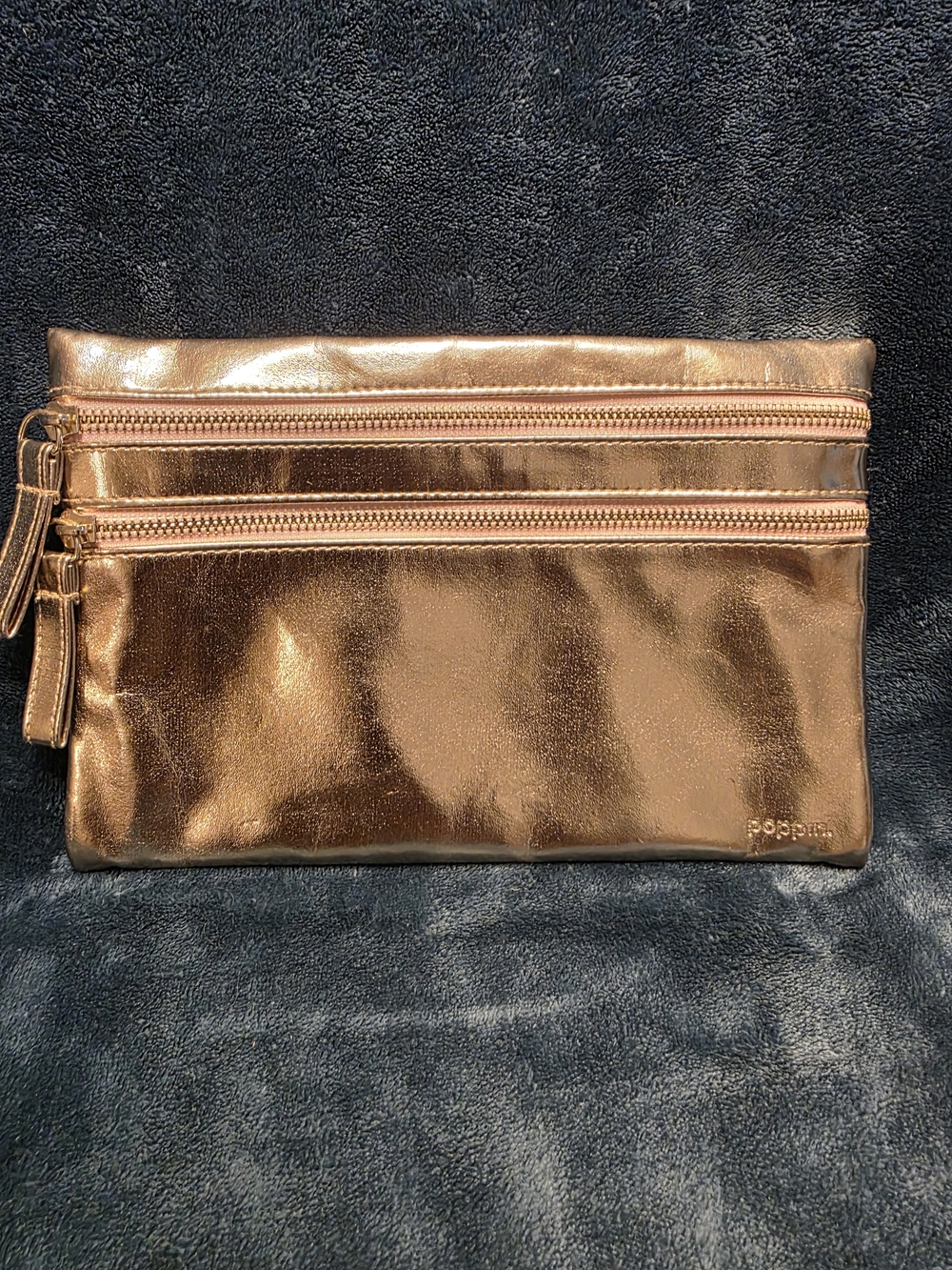 Poppin Metallic Gold/Pink Double-Zip Women’s Accessory Bag